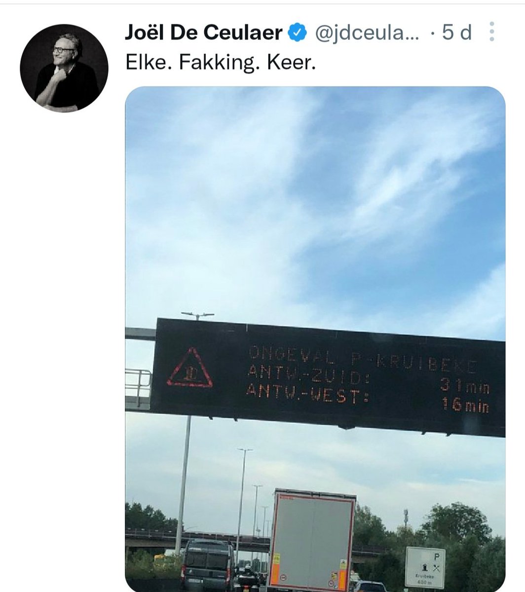 DMaestroo's tweet photo. @jdceulaer Binnen 10/20 jaar kunnen we ons ook niet meer voorstellen, dat mensen tweets de wereld insturen vanuit de wagen #twitterjunk https://t.co/WvxOWNcyEP