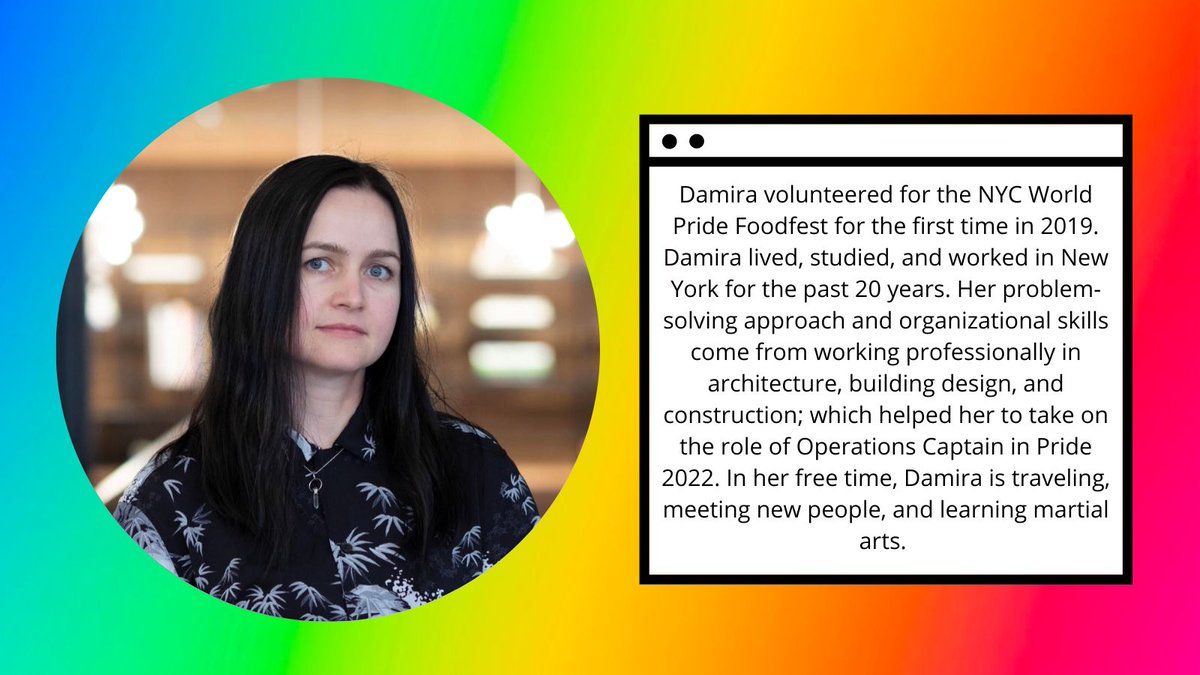 NYCPrideFest's tweet photo. Happy Tuesday everyone. Today's #PeopleofPrideFest is Damira Asfina!! Damira is our Operations Captain. Thank you for helping to organize and put on PrideFest! https://t.co/EjdcL0ZqK9