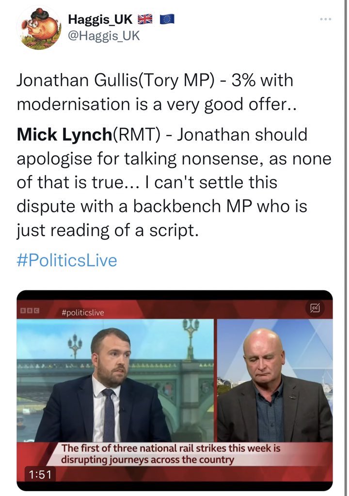 nadinebh_'s tweet photo. In the last 24 hours Mick Lynch has systematically bodied everyone that’s tried to send for him on television and radio

I don’t think strikers or RMT could have asked for a better ambassador https://t.co/H9DMiXT9lZ