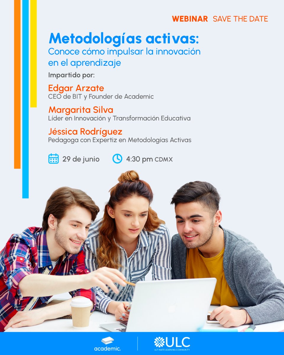 LearningUlc's tweet photo. Are you a #teacher o #EdLeader?
Next Wednesday, June 29 we'll have an interesting conversation in Spanish about #ActiveMethodologies in #education integrating #StudentCentered #EdInnovation

Here's the site for more information and registration:
https://t.co/ZUBcDwDFhz https://t.co/513HGSTjZz