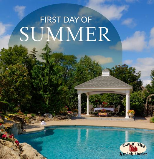 Thisnthatamish's tweet photo. Today is  the first day of Summer! Yay! Elevate your pool area with a pool house, fire pit, pavilion and more. It's prime swimming season!☀️🐬 https://t.co/GBE4genolT