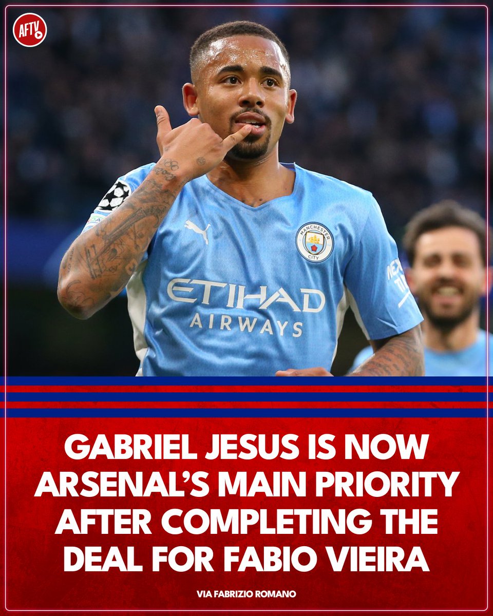 AFTVMedia's tweet image. Arsenal's next priority has been reported by @FabrizioRomano...

✅ Marquinhos
✅ Matt Turner
✅ Fabio Vieira
🔜 Gabriel Jesus?
👀 Raphinha?

#Jesus #Arsenal #AFC
