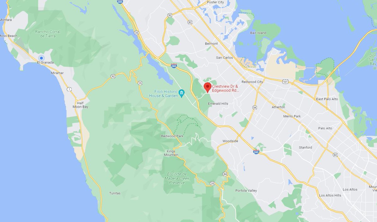 Firefighters are responding to a fire at Edgewood Road and Crestview Drive in San Mateo County.  Please avoid the area and watch for emergency vehicles on the road.