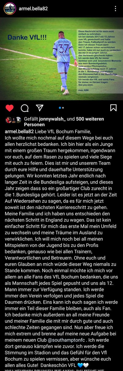 FeaturedMoritz's tweet photo. Das ist kein Abschied, das ist ein bis bald.
Danke für alles Armel! Mach uns stolz 💙 #meinVfL #Bochumerjunge https://t.co/IOpQh42J0H