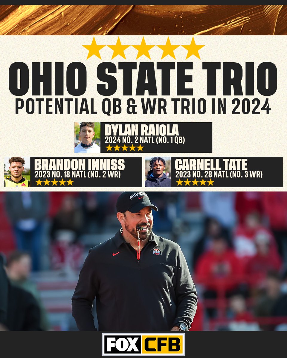 CFBONFOX's tweet photo. This potential @OhioStateFB trio... 🤩🌰

@RaiolaDylan | @brandon5star2 | @carnelltate_ https://t.co/wXpQbyeklC