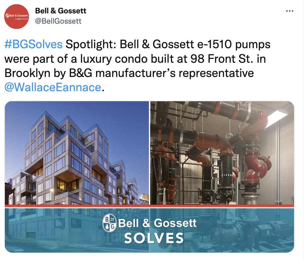 BellGossett's tweet photo. We want to see Bell & Gossett in the field! Tag your project photos with the hashtag #BGSolves for a chance to be featured on our page.
Check out some examples below! https://t.co/WuoQIe5tpH