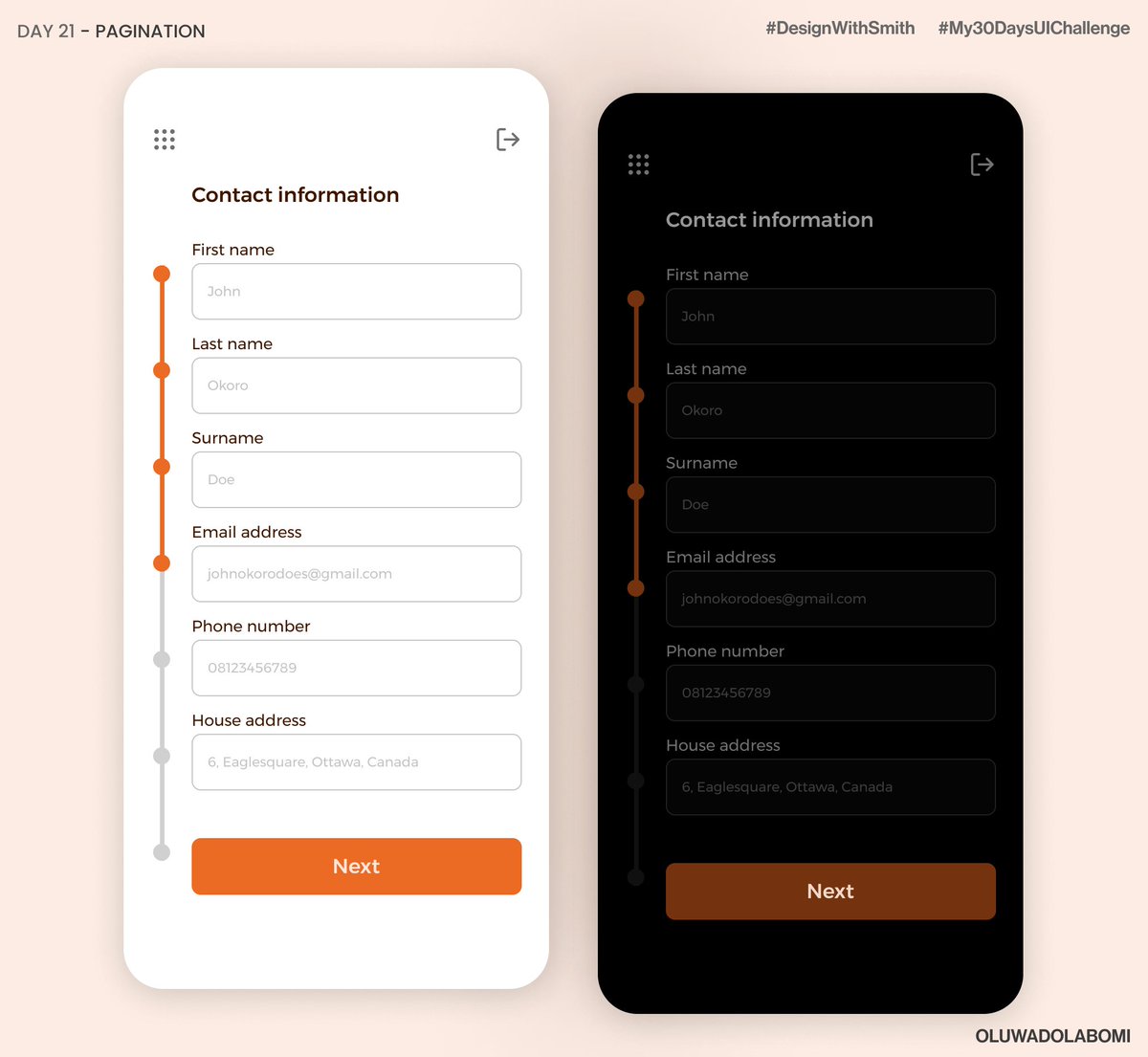O_Dola_Bee's tweet photo. Day 21 of the Daily UI challenge with @elijahsmithB 

Today's challenge was to include pagination in either a web or mobile app (light and dark mode)

Comments are welcomed! Thank you.

I am open to work and collaborations.

#design #ui #DesignWithElijahsmith https://t.co/imqaJYKexD