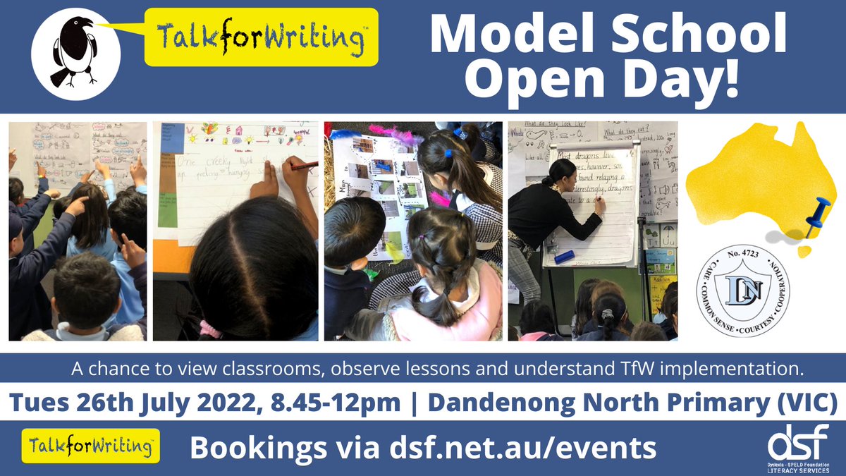Very excited to be hosting this next term <a href="/Talk4Writing/">Talk for Writing</a> <a href="/PieCorbett/">Pie Corbett</a> <a href="/SusieHillard/">Susie Hillard</a> 

dsf.net.au/our-services/p…