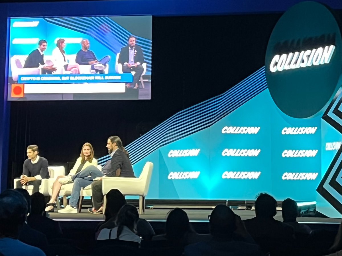 MsJHarper's tweet photo. Great insights from the 'crypto is crashing but blockchain will survive' panel (formerly 'will blockchain save the world') at #CollisionConf today. From @WellsFargo's head of strategy @ather_iii "at the core of financial inclusion is access to capital". https://t.co/nXNFsrW7O0