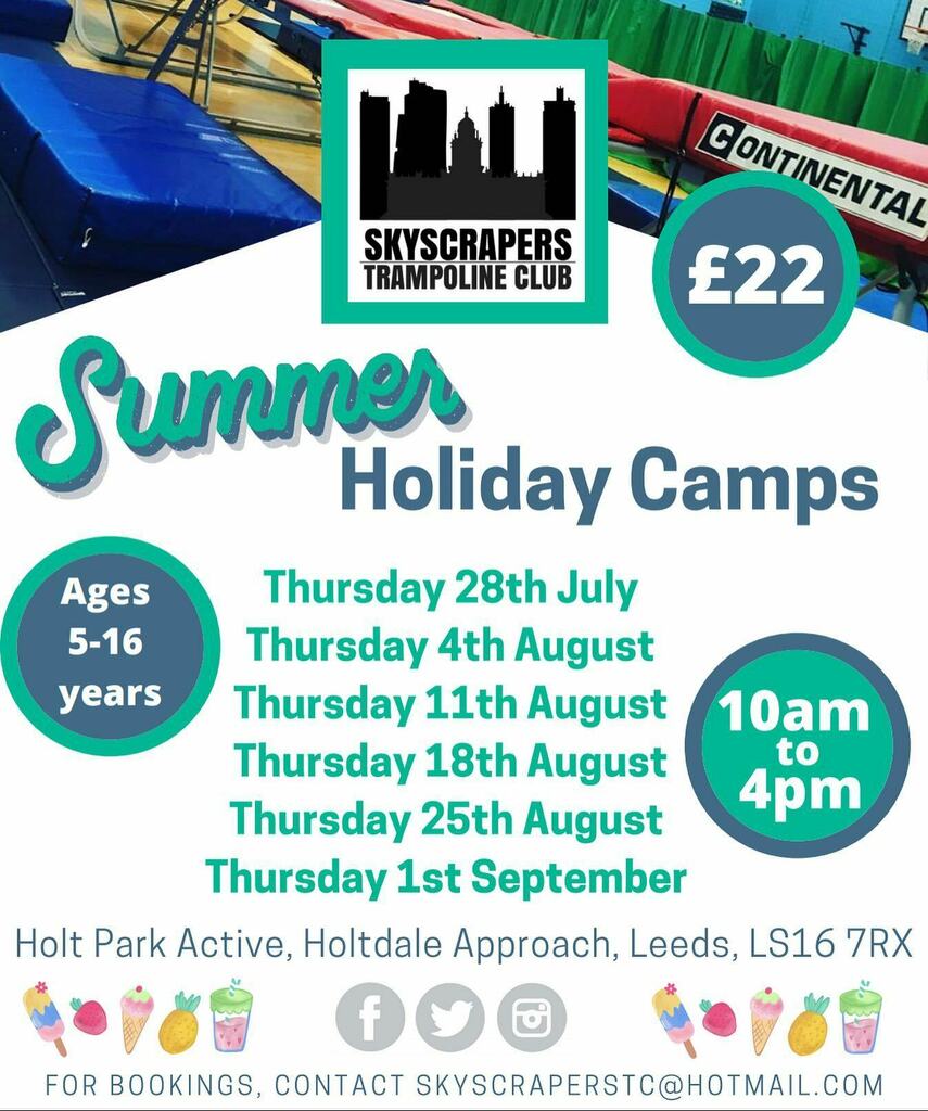 Skyscraperstrampolineclub (@skyscraperstc) on Twitter photo ☀️ Summer Camps ☀️ to make a booking please email 📧 skyscraperstc@hotmail.com 🏙#skyscraperstc #trampolining #summercamps #holtparkactive #sports #leeds #summer instagr.am/p/CfFTdVnMBi9/ ☀️ Summer Camps ☀️ to make a booking please email 📧 skyscraperstc@hotmail.com 🏙#skyscraperstc #trampolining #summercamps #holtparkactive #sports #leeds #summer instagr.am/p/CfFTdVnMBi9/