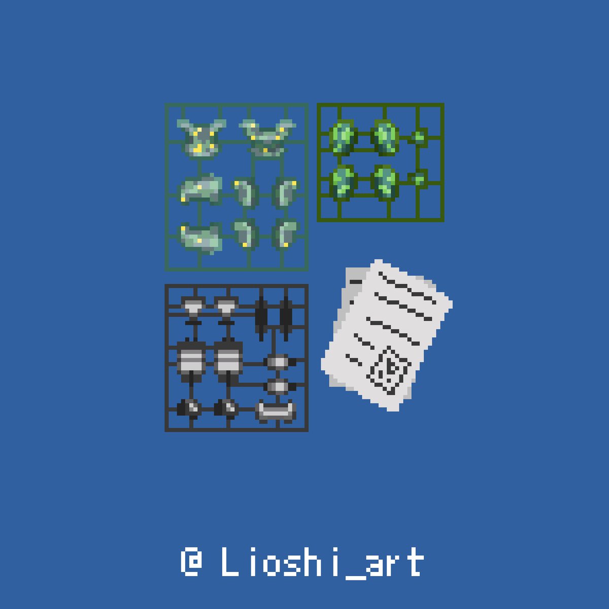 Lioshi_Artz's tweet photo. A complex Mecha #ModelKit
Totally not a reference to the Gundam models... @Pixel_Dailies
#kit #mecha #MechModel #gundam #GundamKit #BuildAModel #pixel_dailies #pixeldailies #pixelart #art #drawing #aseprite https://t.co/b0kc2a9ymU