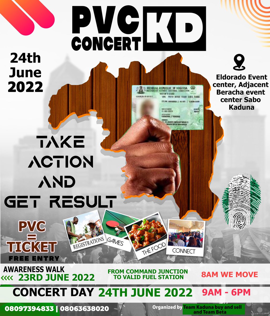 ibiofficialX's tweet photo. KADUNA PVC CONCERT 👇👇👇👇👇
- Awareness walk (23rd June) from Command Junction to Valid fuel station 8am sharp we move…
- Concert Day (24th June) from 9am - 6pm
#pvcconcertkaduna #pvcconcert https://t.co/OXdhLJwhMs