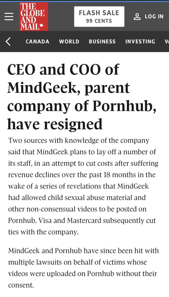It appears that MindGeek/Pornhub is on the verge of collapse. The CEO and COO resigned and they are doing mass layoffs. Shut it down. #Traffickinghub 
