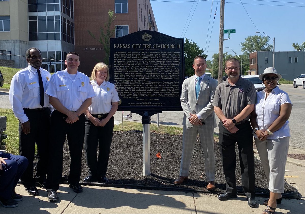 New historical marker at location of former FS #11 which housed KCFD’s 1st all African American firefighter crew. Continuing our rich history just South of the historic 18th and Vine Jazz District. ⁦Thanks to KC’s Native Sons and Daughters. ⁦<a href="/KCMOFireDept/">Kansas City Fire Department (KCFD)</a>⁩ ⁦