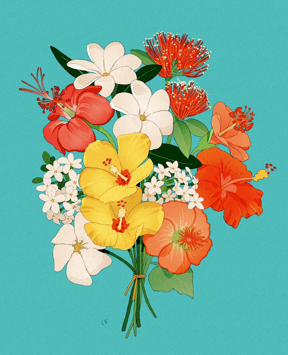 「Native Hawaiian flowers bouquet commish 」|Libbyのイラスト