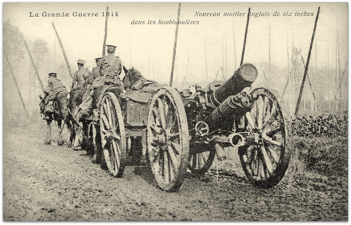 Tomm1418's tweet photo. British 6-inch howitzer on the road, "dans les houblonnières" ("among the hop-fields") near Poperinge. Then and now. https://t.co/bCb8KTNVMF