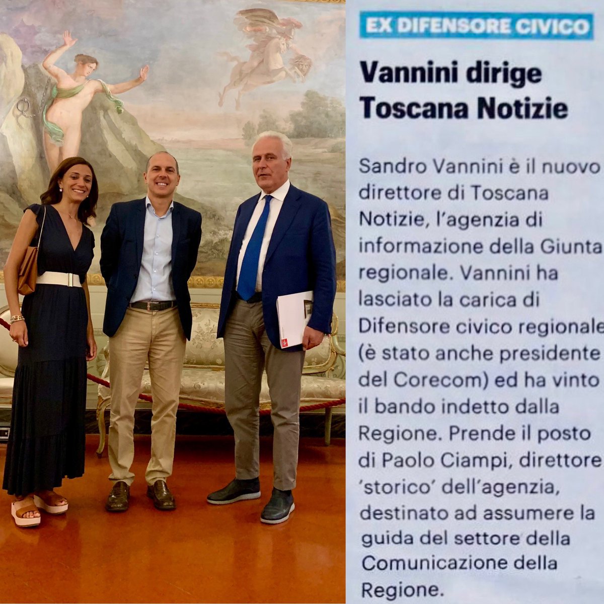 Da due mesi sono direttore di <a href="/toscananotizie/">Toscana Notizie</a> agenzia per le attività di informazione degli organi di governo della <a href="/regionetoscana/">Regione Toscana</a>. L’esperienza di quattro anni da <a href="/DifensoreRT/">Difensore Civico RT</a> si è conclusa con la nuova funzione. Foto con Presidente <a href="/EugenioGiani/">Eugenio Giani</a> e Portavoce #CristinaManetti.