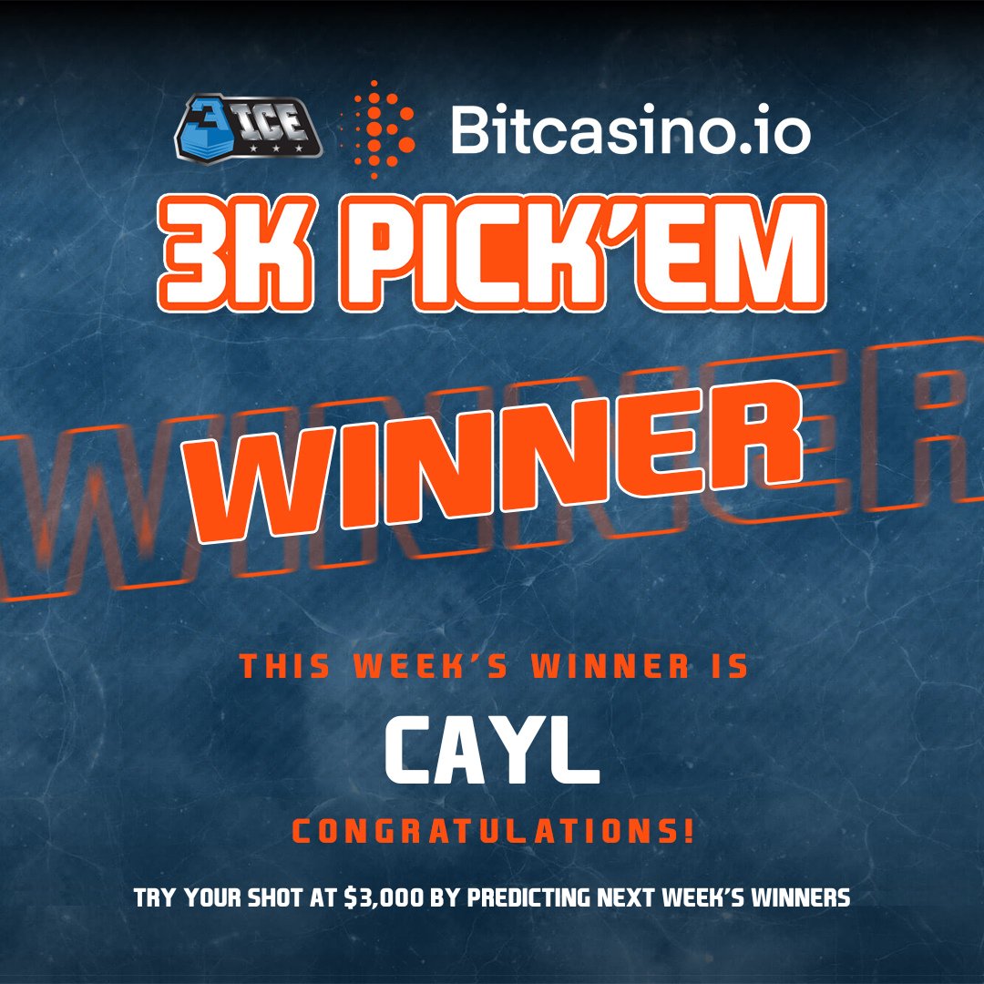 Congratulations to the Week 1 winner of our 3K Pick &#39;Em game powered by @Bitcasinoio! Cayl won $100 &#129297;  by just entering picks at 

Make your picks before the next #3ICE tour stop for your chance to win!