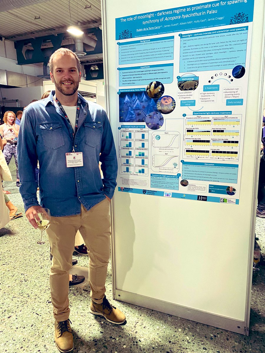 Great poster session last night at @ICRS_2022. Really enjoyed sharing the results of our field experiments investigating light-darkness cues in coral spawning. Happy to keep chatting about it in the coffee breaks/ email/message @ICRSCoralReefs @ICRSreefstudent @Coralassist_Lab