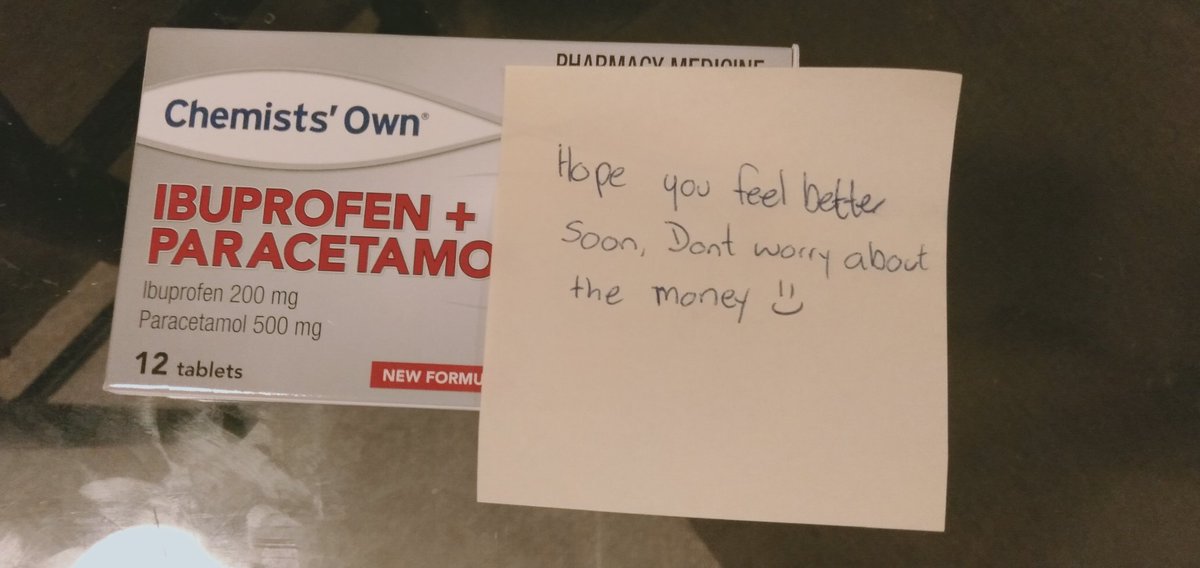 Mead_O's tweet photo. Shoutout to the bartender (Chloe?) from he pub across the road from my flat for delivering ibuprofen while I'm in iso. Thank you so much! #TheDistrict https://t.co/71SxK5gay4