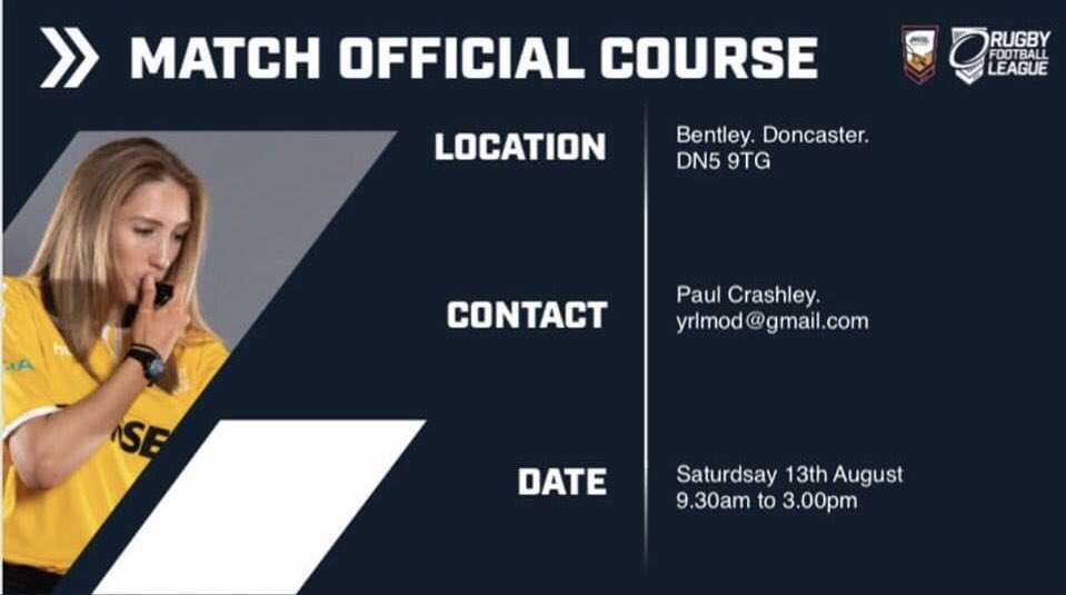 🚨Upcoming Match Official Course Added! 📍 Bentley, Doncaster 📆 Saturday 13th August Details below 👇