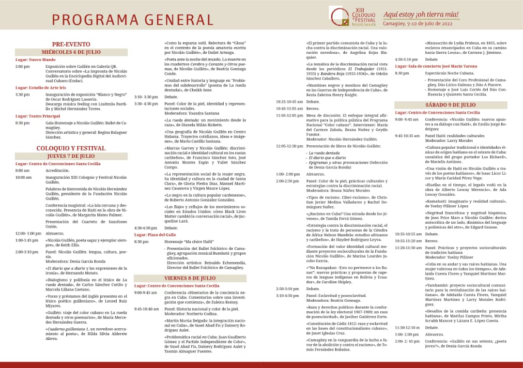 LaPapeletaCuba's tweet photo. Comienza #Hoy 👉XIII COLOQUIO Y FESTIVAL NICOLÁS GUILLÉN, #CAMAGÜEY 2022
Gala Homenaje con el Ballet de Camagüey
👉Teatro Principal ⏰8:30 pm
@PortalPrincipe
@ArtesEscCmg
@ArtEscenicasCub
#CubaEsCultura 
#NoHayApagónCultural
#VeranoConTodos
#LaPapeletaCuba
Programa👇 https://t.co/XFVJLf4D46