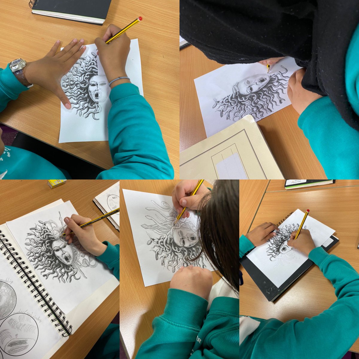 belindajohn71's tweet image. Our Greek themed art day is all about myths avd legends and Greek geometric patterns @StPeterPaulPri #inspired #greekdesign #medusa #sketchingskills