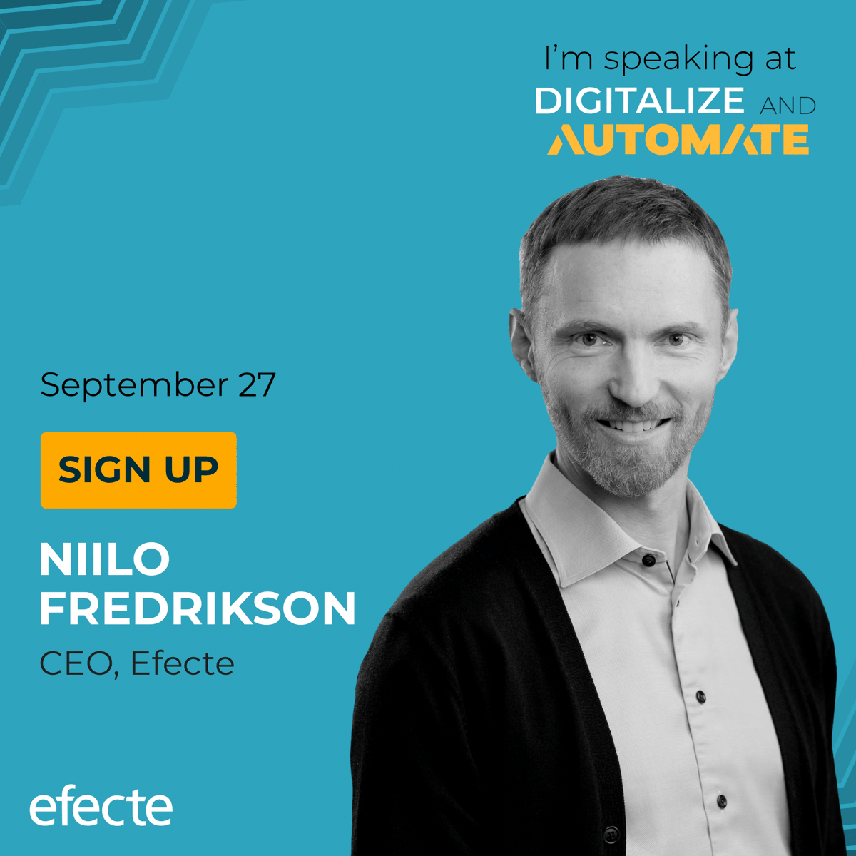 Efecte's tweet photo. This year’s #DigitalizeAndAutomate will kick off with the #keynote from Niilo Fredrikson, #CEO of #Efecte. 🚀
 
Listen to his insights on what #digitalization and #automation mean to all of us and how we can leverage them to make the world better.

🔗 https://t.co/1kPukq3Q71 https://t.co/IJCMuhKHeh