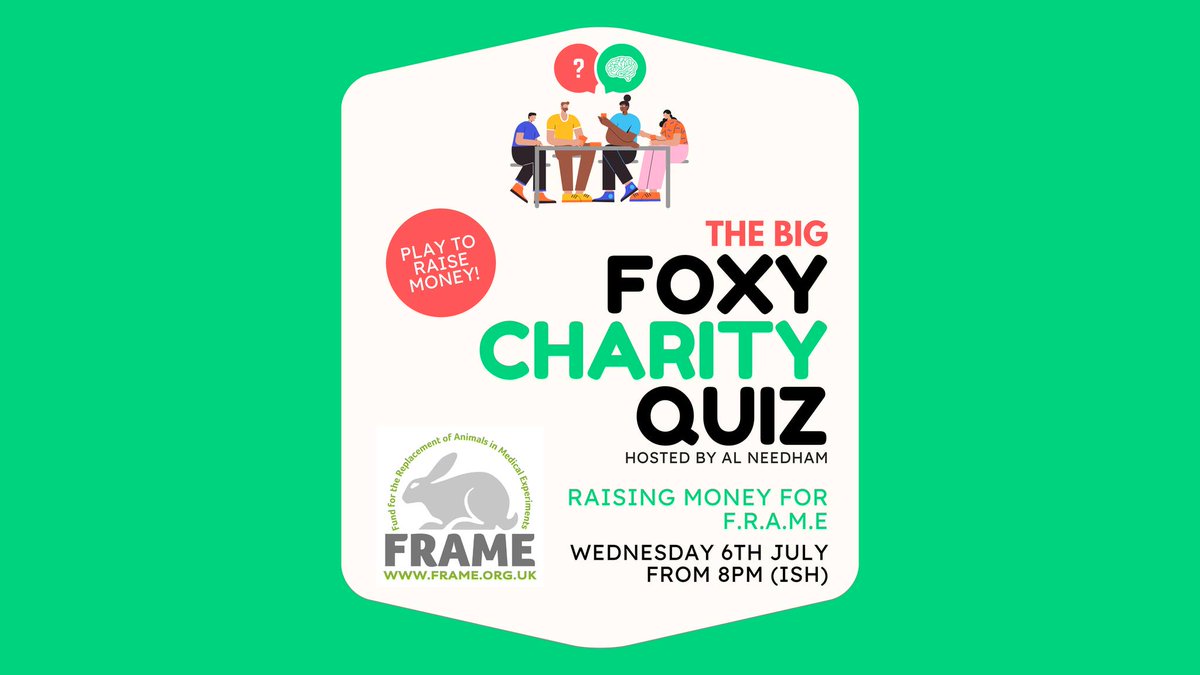 Replacing Animal Research (@replanimalres) on Twitter photo A huge thank you to <a href="/FoxandGrapesCRB/">Fox & Grapes</a> who've chosen us as their charity for this weeks Big Foxy Charity Quiz!
We'd love to see some of our #Nottingham supporters there tonight (and don't worry, we're terrible at quizzes so no competition from us!) facebook.com/events/8195473β¦ A huge thank you to <a href="/FoxandGrapesCRB/">Fox & Grapes</a> who've chosen us as their charity for this weeks Big Foxy Charity Quiz!
We'd love to see some of our #Nottingham supporters there tonight (and don't worry, we're terrible at quizzes so no competition from us!) facebook.com/events/8195473β¦