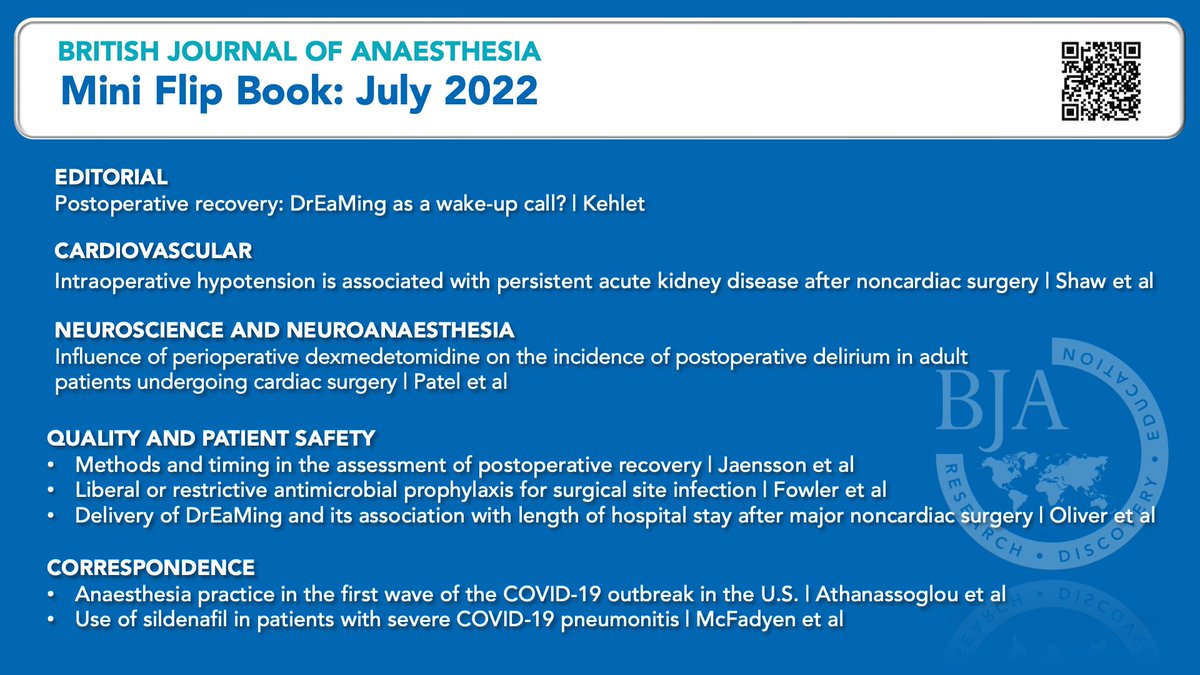 BJAJournals's tweet photo. Check out the new @BJAJournals #miniflipbook edition. FREE until the end of July.
In this issue: #DrEaMing #hypotension #postoperativerecovery #Dexmedetomidine #antimicrobials #COVID19
https://t.co/FTWA3kRgH0
#anaesthesia #anesthesia #perioperative https://t.co/ibRfoVzHp5