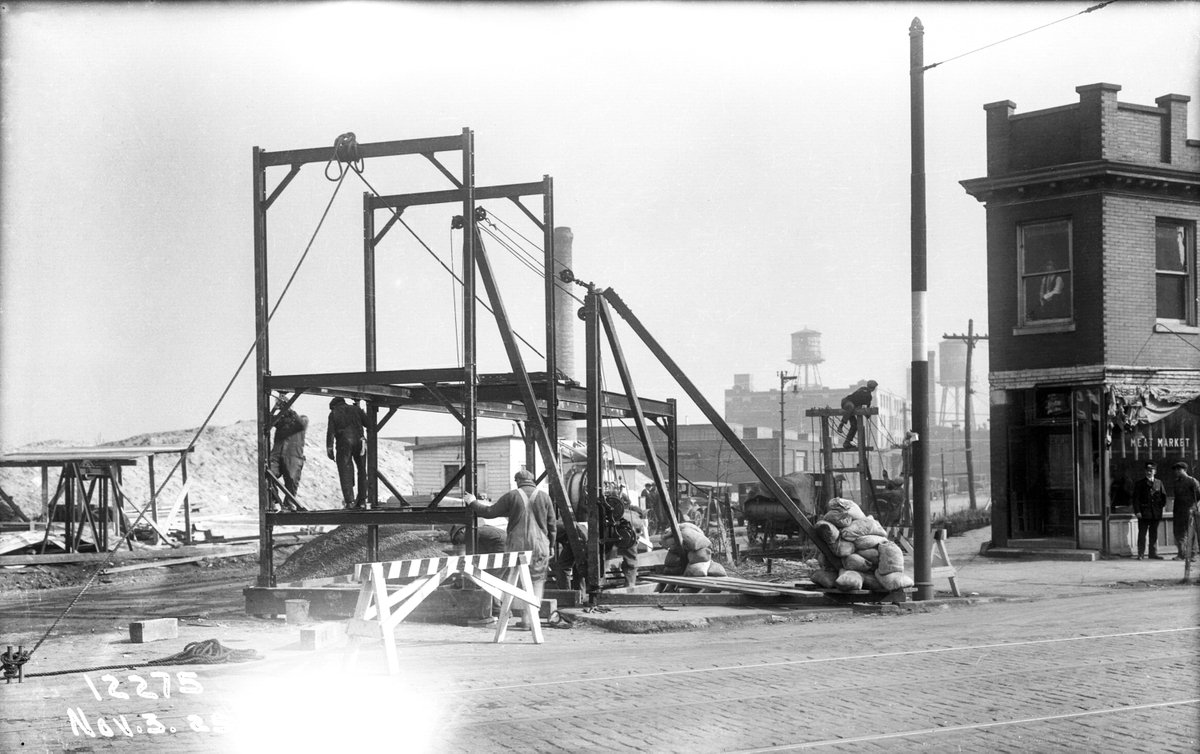 MWRD (@mwrdgc) on Twitter photo Historical Photo of the Day: A view to the east (slightly northeast) at the corner of Elston Avenue and George Street in Chicago, Illinois, on November 3, 1925, showing construction of a shaft house for the North Side sewer. <a href="/ForgottenChi/">Forgotten Chicago</a> Historical Photo of the Day: A view to the east (slightly northeast) at the corner of Elston Avenue and George Street in Chicago, Illinois, on November 3, 1925, showing construction of a shaft house for the North Side sewer. <a href="/ForgottenChi/">Forgotten Chicago</a>