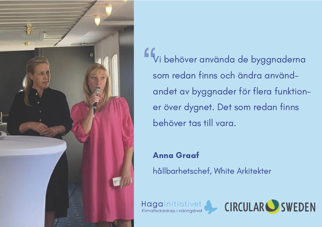 Haga_Initiative's tweet photo. Vi behöver använda de byggnader som finns mer effektivt. #cirkulart @GraafAnna @whitearkitekter på vårt och @CircularSweden seminarium. https://t.co/zC3xDDSrBT