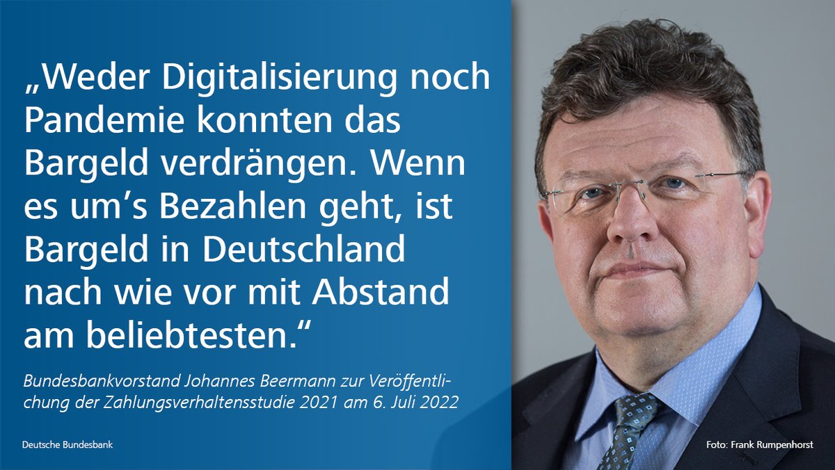 bundesbank's tweet photo. Studie zum #Zahlungsverhalten in Deutschland 2021: 58 Prozent der Bezahlvorgänge wurden bar beglichen. Damit bleibt #Bargeld das am häufigsten genutzte Zahlungsmittel. Aber: Unbare Zahlungen gewinnen immer mehr an Gewicht. https://t.co/LN8jM3EgBm https://t.co/4H009Z5Rwa