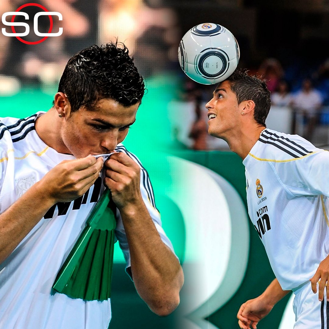 SC_ESPN's tweet photo. 6 de julio de 2009, el día que la historia del Real Madrid conoció a un tal Cristiano Ronaldo. Un día como hoy, CR7 fue presentado en la Casa Blanca y dejó una huella imborrable. ¡451 GOLES EN 438 PARTIDOS! https://t.co/eiiwplR86y