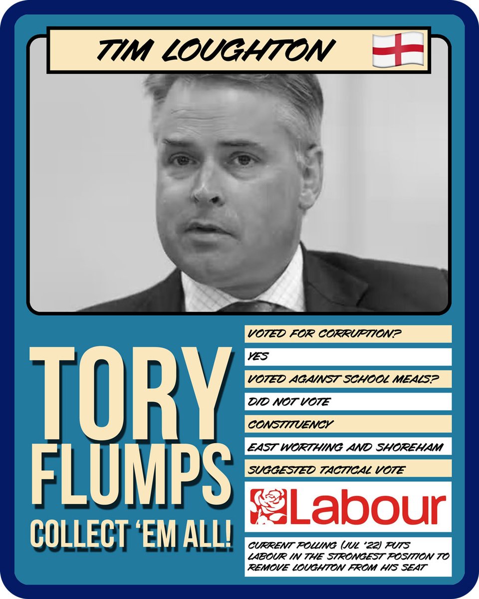 𝑻𝑶𝑹𝒀 𝑭𝑳𝑼𝑴𝑷𝑺 - 𝑪𝑶𝑳𝑳𝑬𝑪𝑻 '𝑬𝑴 𝑨𝑳𝑳
 
👤 ᴍᴘ: Tim Loughton
📍sᴇᴀᴛ: East Worthing and Shoreham
🗳 ʟᴇɴᴅ ʏᴏᴜʀ ᴠᴏᴛᴇ ᴛᴏ: Labour 🌹
 
#ToryFlumps #GTTO #TimLoughton #EastWorthingAndShoreham #Shoreham #Sussex #ToryShambles #ToryLies #Worthing