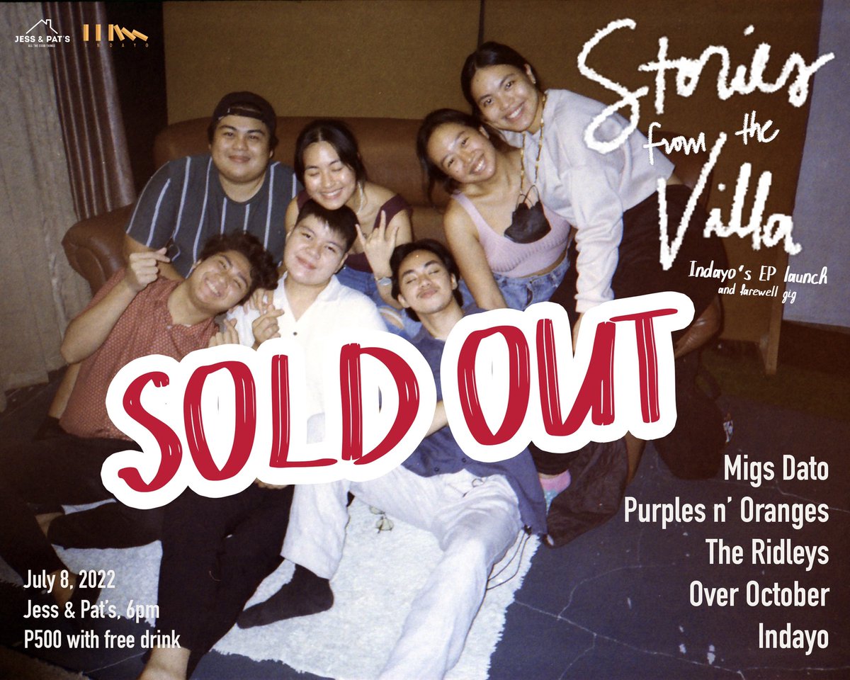 Stories from the Villa -- Indayo's EP launch and farewell gig is now SOLD OUT!

As much as we'd like to accommodate as many of you as possible, everyone's safety is utmost priority. 🫶🏼

See you on the 8th, fam!