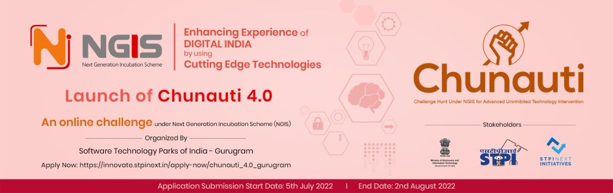 #STPIINDIA through #NGIS #Chunauti 4.0 provides support for promising #Startups towards using cutting edge technology for #DigitalIndia.#DIW2022 #StartupConference

Apply Now : innovate.stpinext.in/apply-now/chun…  
@arvindtw @paritoshd123