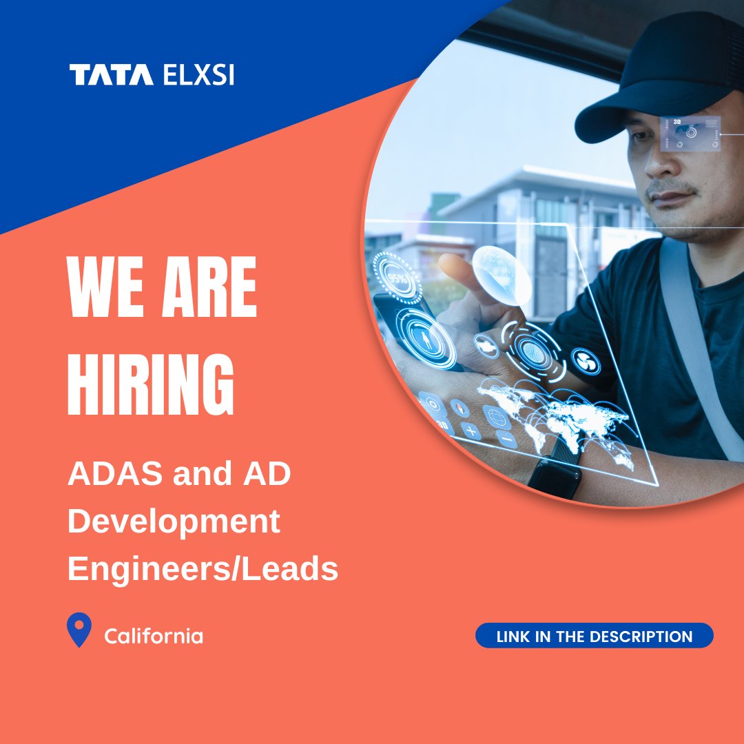 tataelxsi's tweet photo. We're looking for ADAS/AD Development Engineers/Leads.
To apply, click here: https://t.co/s6tQn2psJJ
#tataelxsi #tataelxsijobs #engineering #careers #careersinUSA #jobopportunities #California #automotive #AD #ADAS #developmentengineers #developmentleads https://t.co/QIDuW46IoO