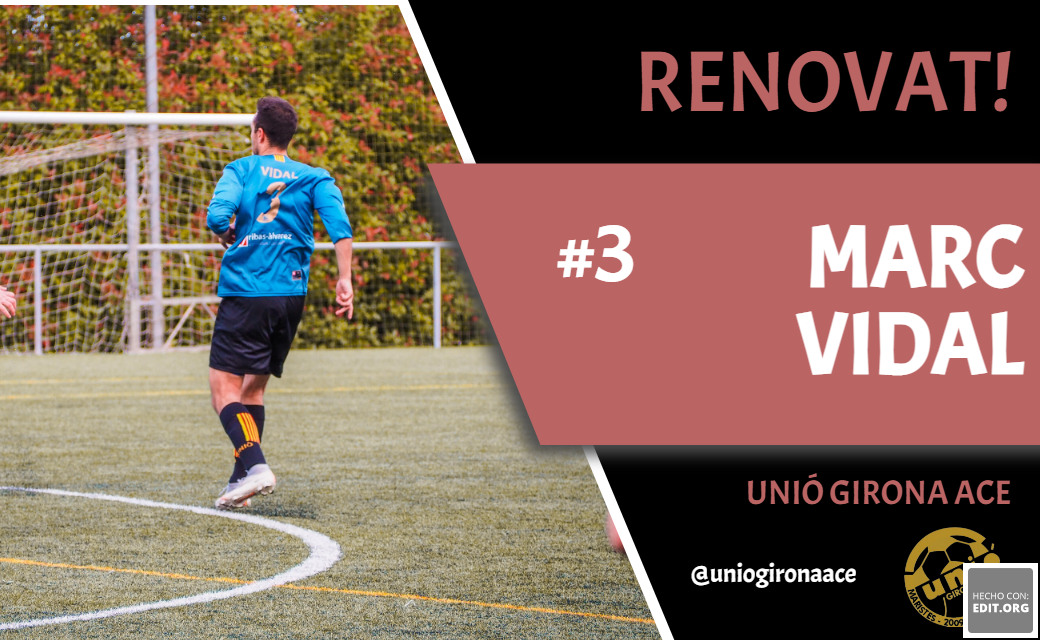UnioGironaACE's tweet photo. A l'eix de la defensa, el veterà @marcvidal92 disputarà la 3a temporada amb nosaltres. De moment, un ascens històric i una permanència a #2cat l'avalen per seguir tenint importància dins l'equip. https://t.co/Wve43Xjax1