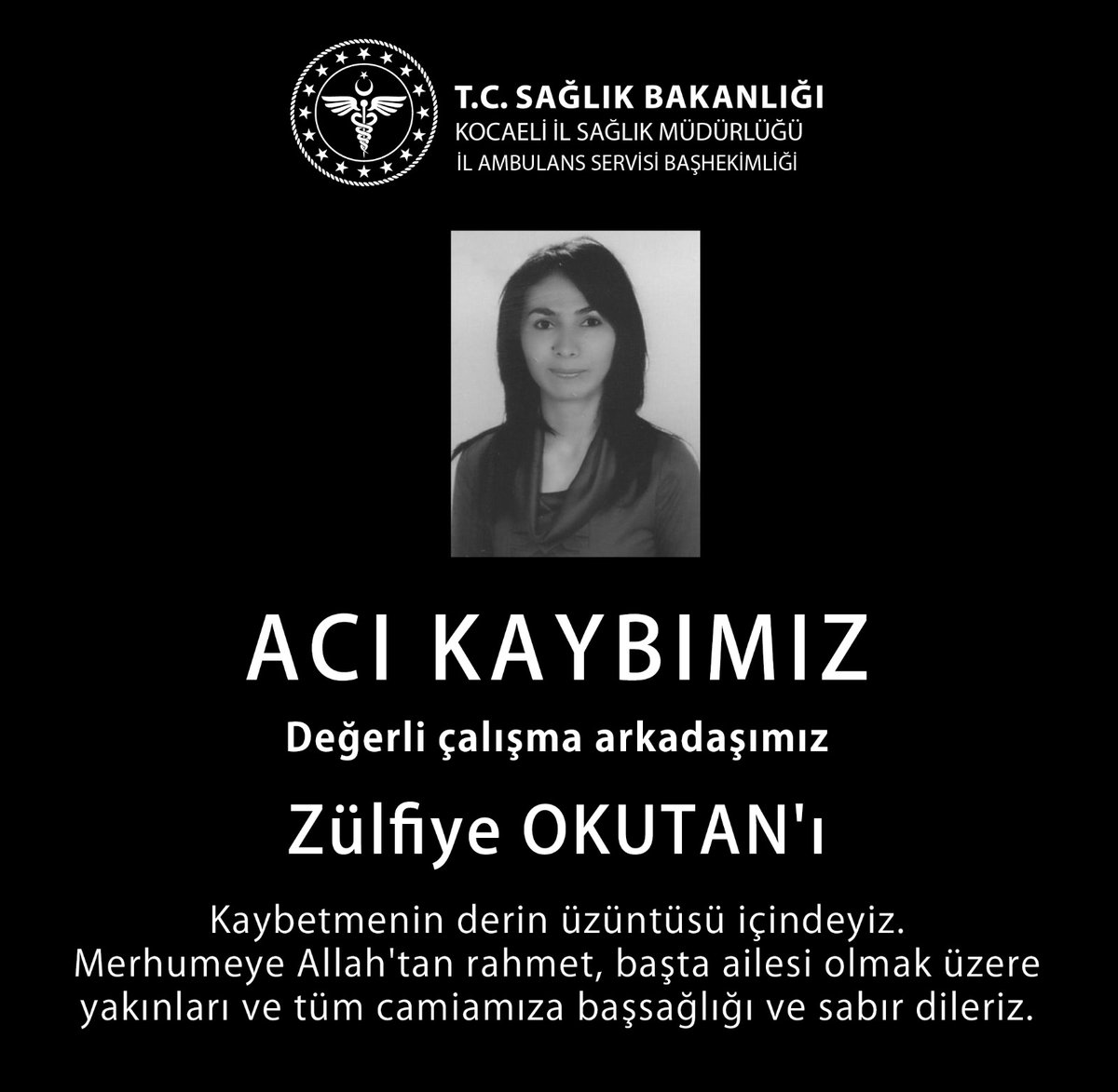 Merhumenin cenazesi yarın (07.07.2022) Yenikent merkez caminden öğle namazı sonrası kaldırılacak, Körfez asri mezarlığa defnedilecektir.