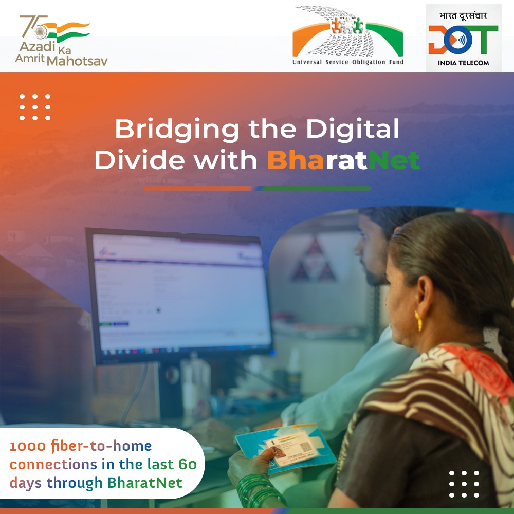 Through #BharatNet, more than 1000 fiber-to-the-home connections have been provided in the rural and remote areas of the country in the last 60 days by revenue share partners of #BBNL, facilitating the delivery of digital services.
<a href="/DoT_India/">DoT India</a> <a href="/AshwiniVaishnaw/">Ashwini Vaishnaw</a> <a href="/devusinh/">Devusinh Chauhan</a> <a href="/pib_comm/">PIB_INDIA Ministry of Communications</a>
