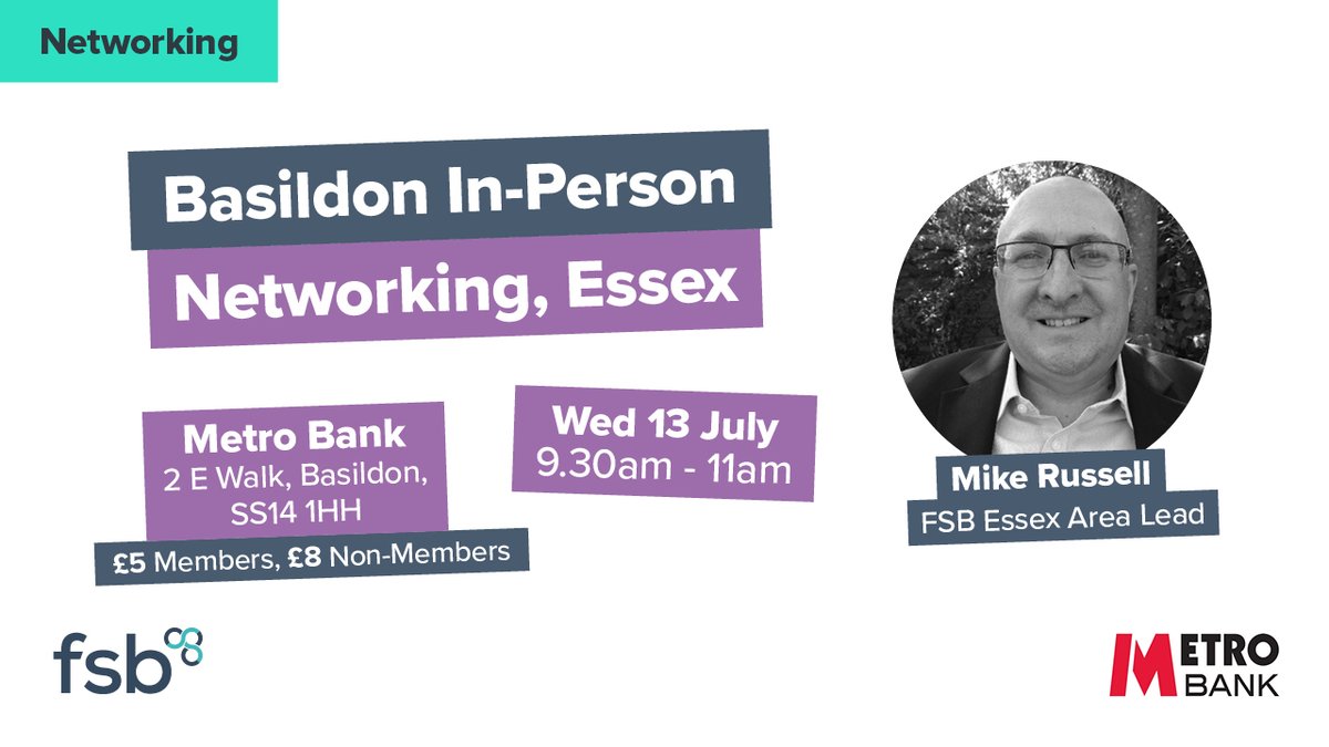 Join other #business for some real #FAceToFace #networking with the #FSB <a href="/Metro_Bank/">Metro Bank</a> #Basildon
Book: fsb.org.uk/event-calendar…

<a href="/FSBEssex/">EssexFSB</a>