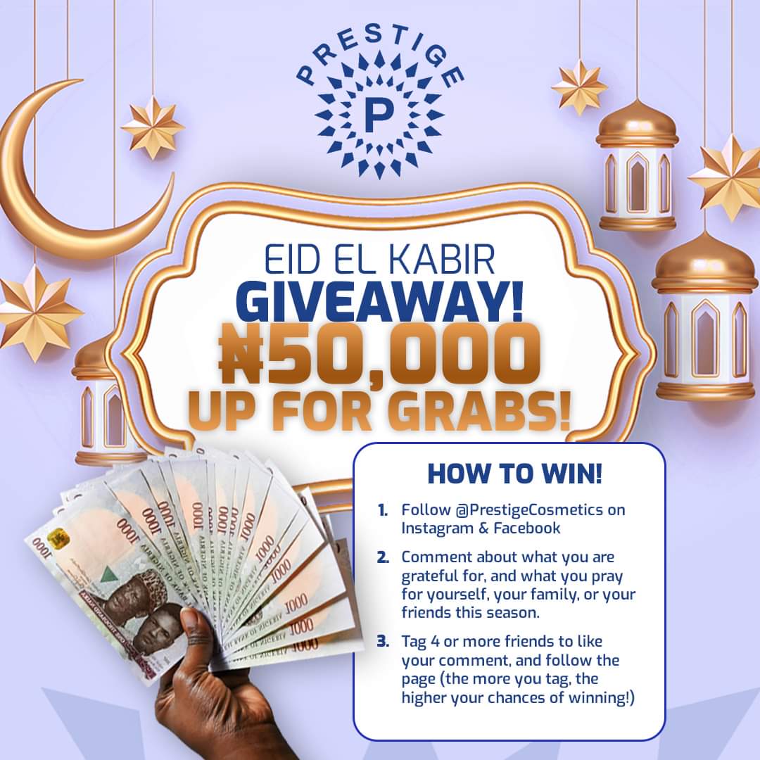 Giveawaykingwin's tweet photo. Giveaway from Prestige Cosmetics
Massive EID EL KABIR Giveaway 😊💰🎁 
Make sure you visit their page and participate for your chance to win
Good Luck 🤞
#prestigecosmetics #giveway #eidelkabir #eidelkabir2022 https://t.co/jbbFy7oclj