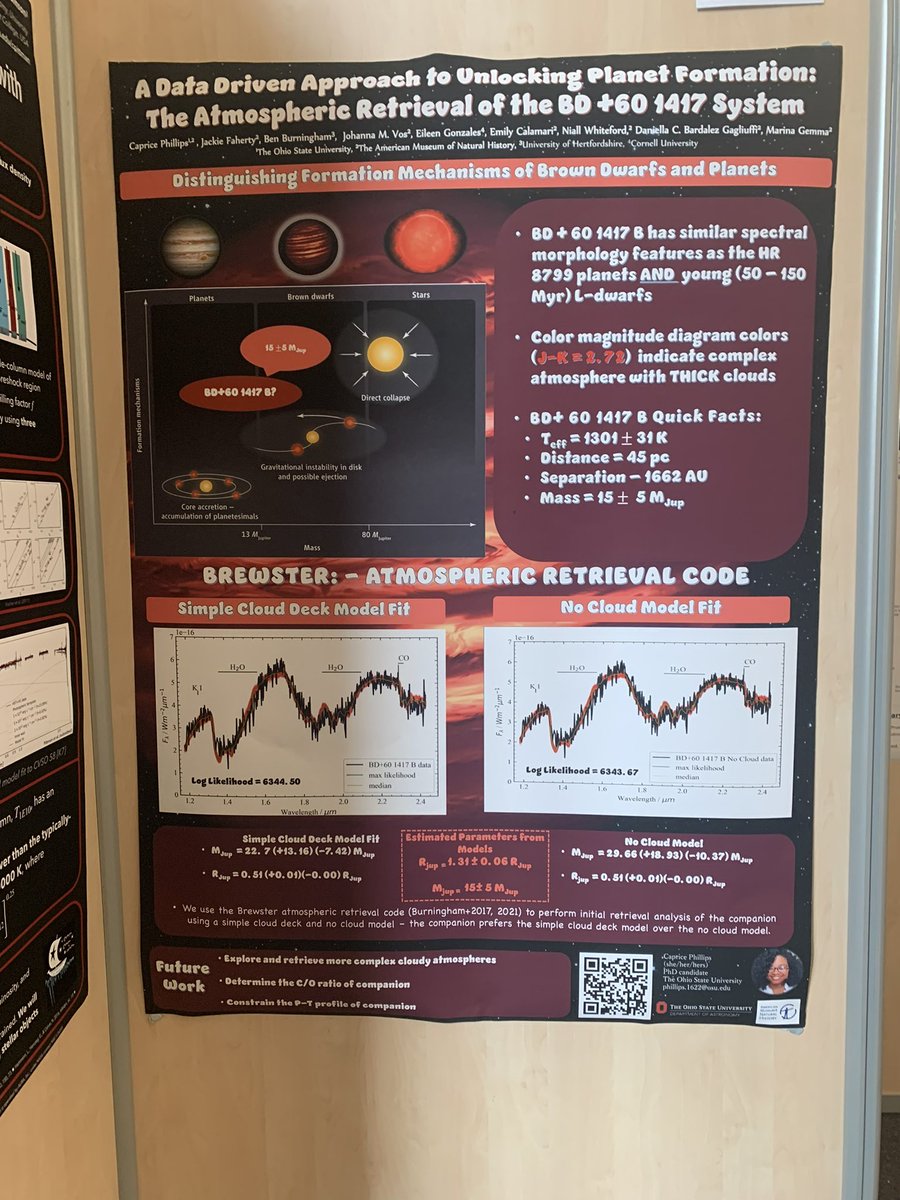 Hey #CoolStars21 #cs21 - I’ll be presenting my early work with <a href="/jfaherty/">Jackie Faherty</a> on using atmospheric retrievals to work towards constraining cloud properties and eventually C/O ratios of a pretty cool system. Come by poster no. 263 to learn more!