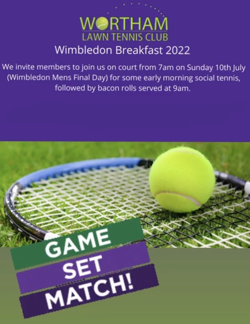 What better way to prepare for the Men’s Wimbledon final than at our annual Wimbledon Breakfast this Sunday! 🎾🌱🍓☀️