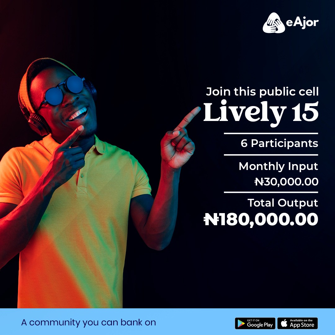 eajorng's tweet photo. Join the Lively 15 Cell of 6 and contribute N30,000 monthly to get an output of N180,000 at your turn.

Join eAjor Nigeria... A community you can bank on.⁣

#eAjor #moneymatters #goals #joinacell #funds #financialplanning #joineAjor https://t.co/pKs6LjsMlJ