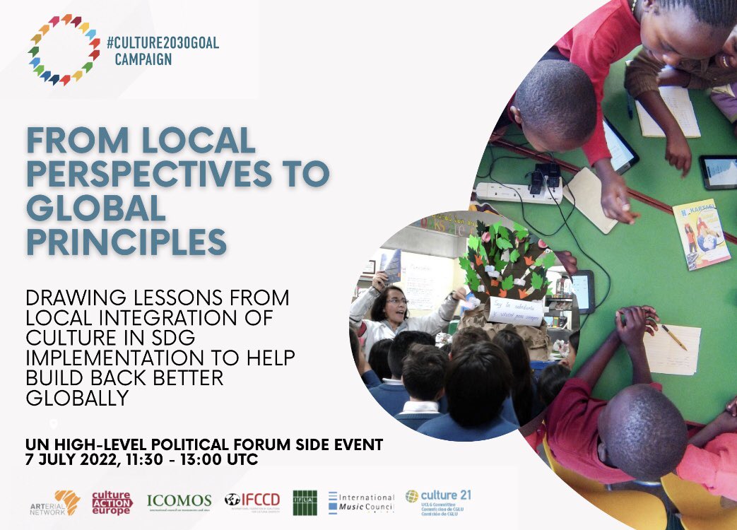 Culture at the UN High-Level Political Forum! Side Event: From local perspectives to global principles: drawing lessons from local integration of culture in SDG implementation to help build back better globally. Jul 7 13:30CET 
#culture2030goal #HLPF2022 
us06web.zoom.us/webinar/regist…