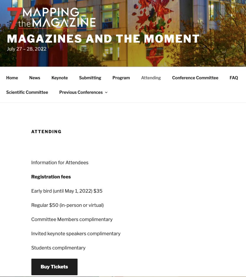 MappingTheMag's tweet photo. Book your tickets for the 'Flipped' Mapping the Magazine 7 (27-28 July).
The problem with our event registration's page has now been resolved.
#MTM7 #highered #magazines https://t.co/ratUkbOtUW