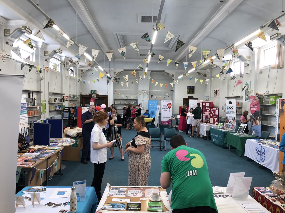 JamesRyan9390's tweet photo. Had a fantastic day celebrating #HealthInformationWeek at our Health Information Fair @SMBC_Libraries yesterday. This is what #communitiesofpractice looks like. Big shout out to all our amazing stallholders @StockportMBC @StockportNHS @JanSinclair3 @NHSHEE_NWest @Healthinfoweek https://t.co/S834SinfPM