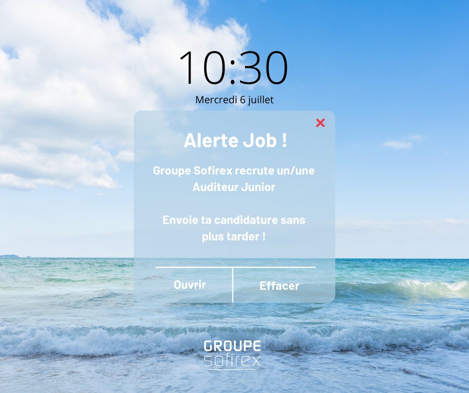 🚨​Alerte RECRUTEMENT🚨​  

Partez l'esprit serein en vacances en trouvant votre job pour la rentrée ! 🍀​

Le Groupe Sofirex recrute pour son bureau de Roanne (42) un/une Auditeur Junior !  🎯
​
sofirex.fr/Nos-offres-d-e…